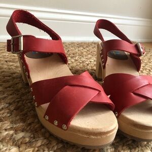 New: MIA Gertrude Swedish Wooden Clog. Red Leather. Size 39